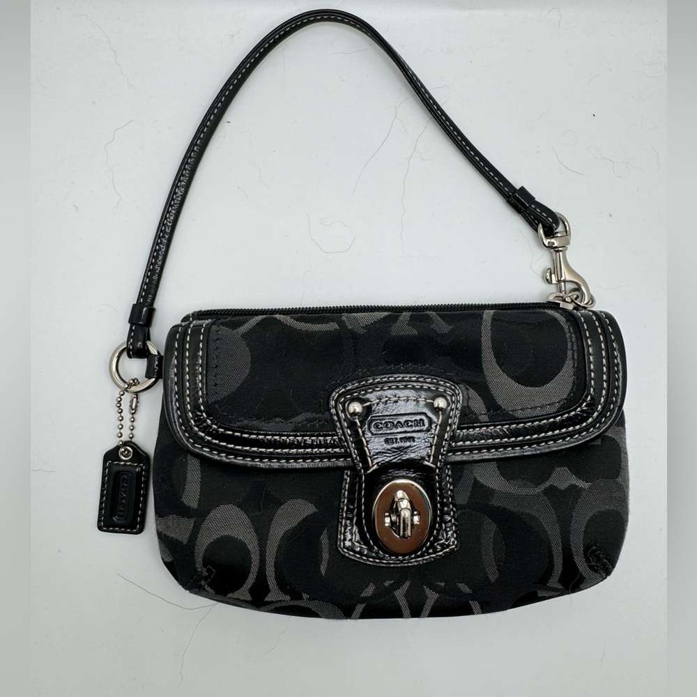 Coach Legacy Signature Black Canvas Leather Trim Turnlock